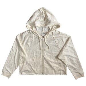 Victoria's Secret Pink Lounge Slub Cotton Full Zip Hoodie Cream Ivory Pockets XL